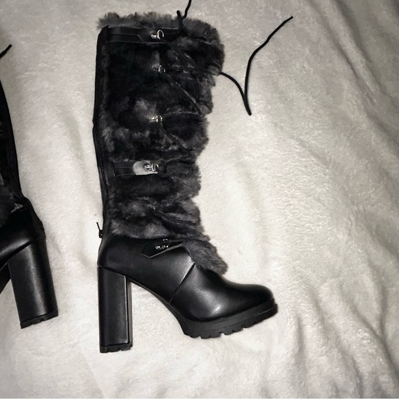 Shoe Dazzle Stylish Black Fur-Trimmed Women's Boots Size .9. US - Picture 8 of 16